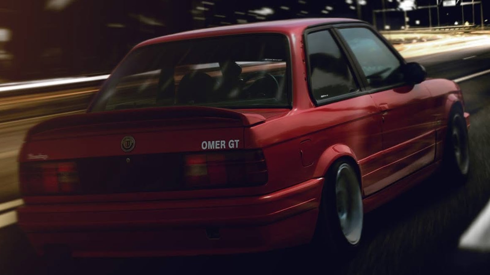 Final composite, 2015: the red BMW E30 cut out and placed on a night motorway with light trails