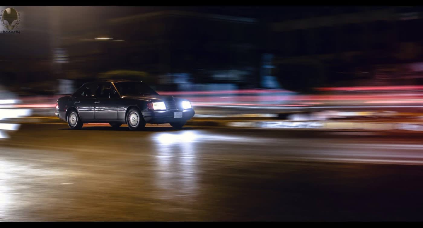 Mercedes-Benz W124 lit frame by frame in a single long exposure
