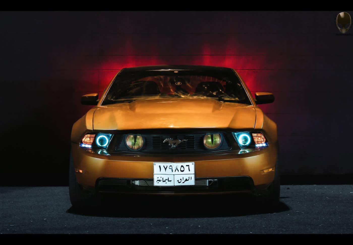 Ford Mustang, hand-lit at night